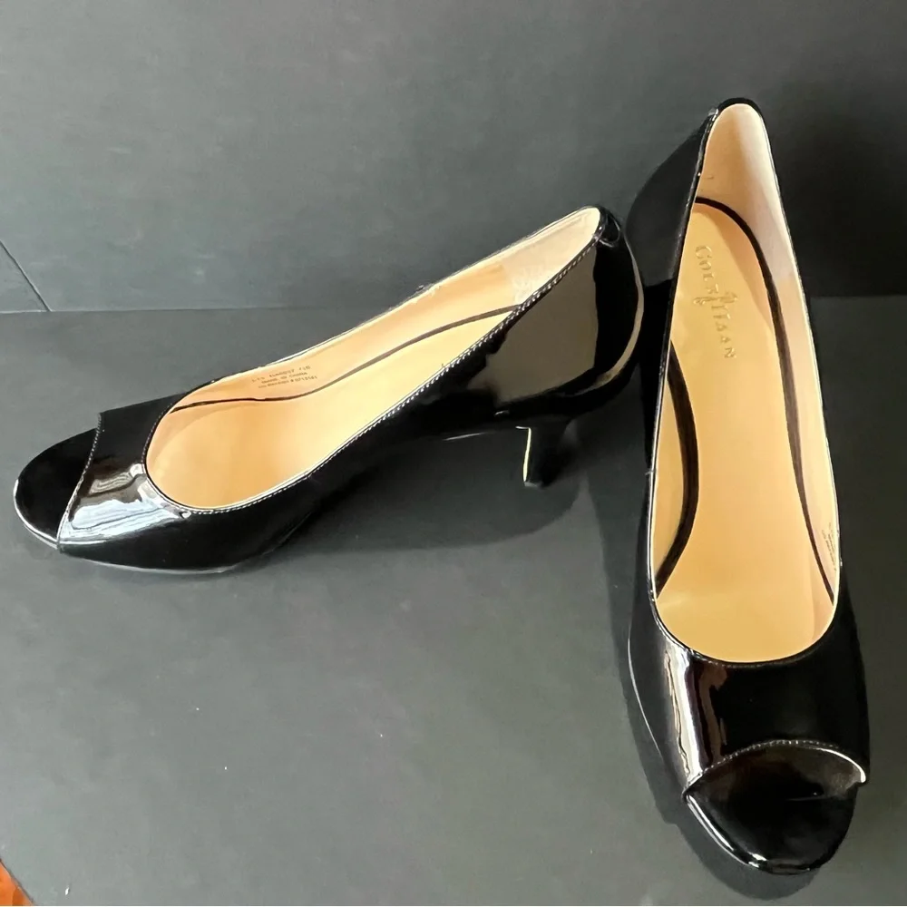 Cole Haan Heels Air Lainey Black Patent Peep Toe Pump Ladies dress shoes 7.5 B